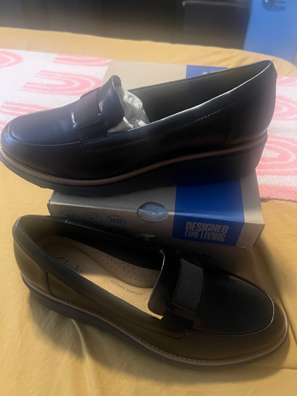 Clarks Black Leather Slip-On Loafers